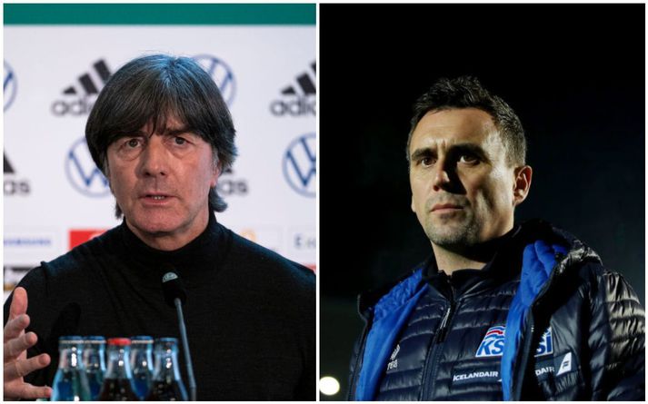 Joachim Löw og Arnar Þór Viðarsson mætast í Duisburg 25. mars með landslið sín. Annar er brátt að ljúka þjálfaratíð sinni en hinn að byrja sína.