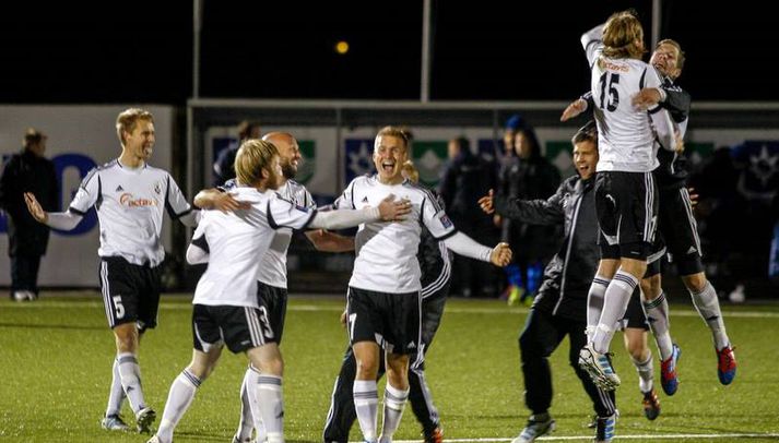 FH-ingar fagna hér í gær.