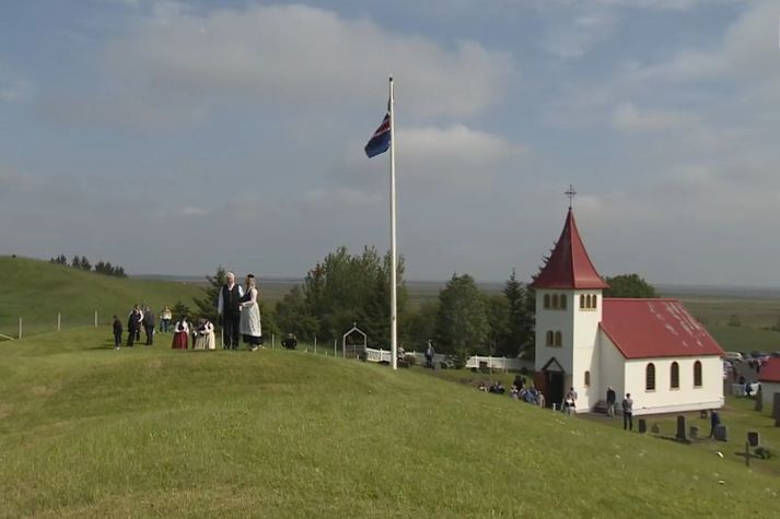 Frá Oddahátíð um helgina. Gammabrekka, sú sem hæst stendur, sést lengst til vinstri.