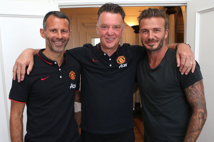 Þrír góðir. Ryan Giggs, Louis Van Gaal og David Beckham.