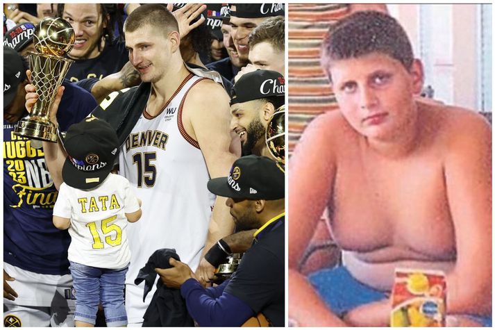 NBA-meistarinn Nikola Jokić og hinn ungi Nikola Jokić.