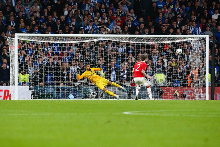 Spyrnan sem skilaði Manchester United í úrslit.