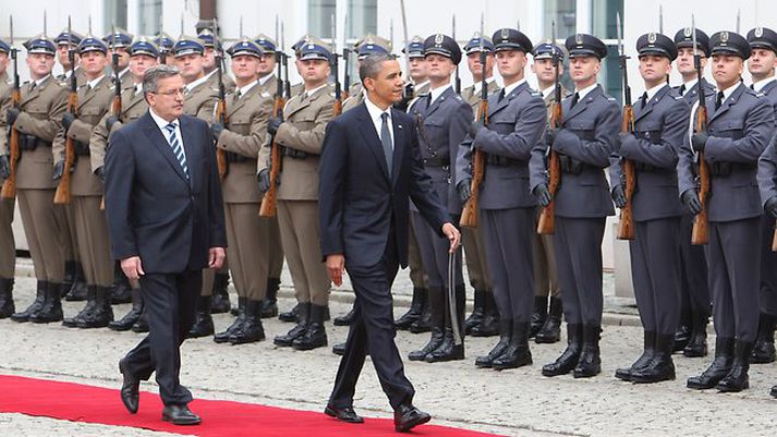 Barack Obama, forseti Bandaríkjanna, í Varsjá í morgun.