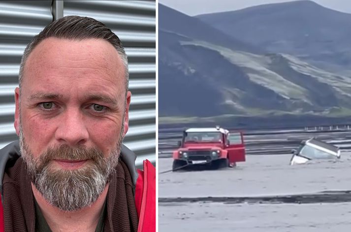 Grétar Örn leiðsögumaður aðstoðaði mann sem átti fasta bíla uppi á hálendinu.