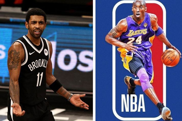 Kyrie Irving og til hliðar er hugmynd hans af NBA merkinu með Kobe Bryant.