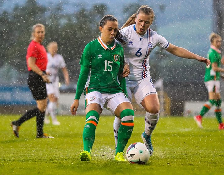 Blikinn Ingibjörg Sigurðardóttir komst vel frá sínum fyrsta landsleik.