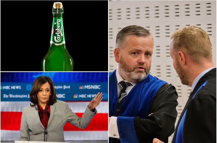 Stefán Karl reif upp þriggja lítra flösku er hann fór með málflutning sinn. Hann segist hafa fundið hana á Jómfrúnni. Einnig vísaði hann í orð Kamölu Harris, fyrrverandi varaforseta Bandaríkjanna.
