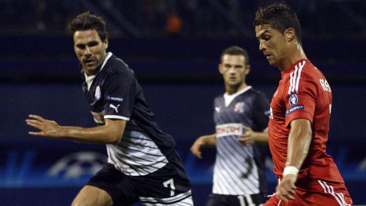 Jerko Leko fylgist með Cristiano Ronaldo í leiknum á miðvikudaginn.