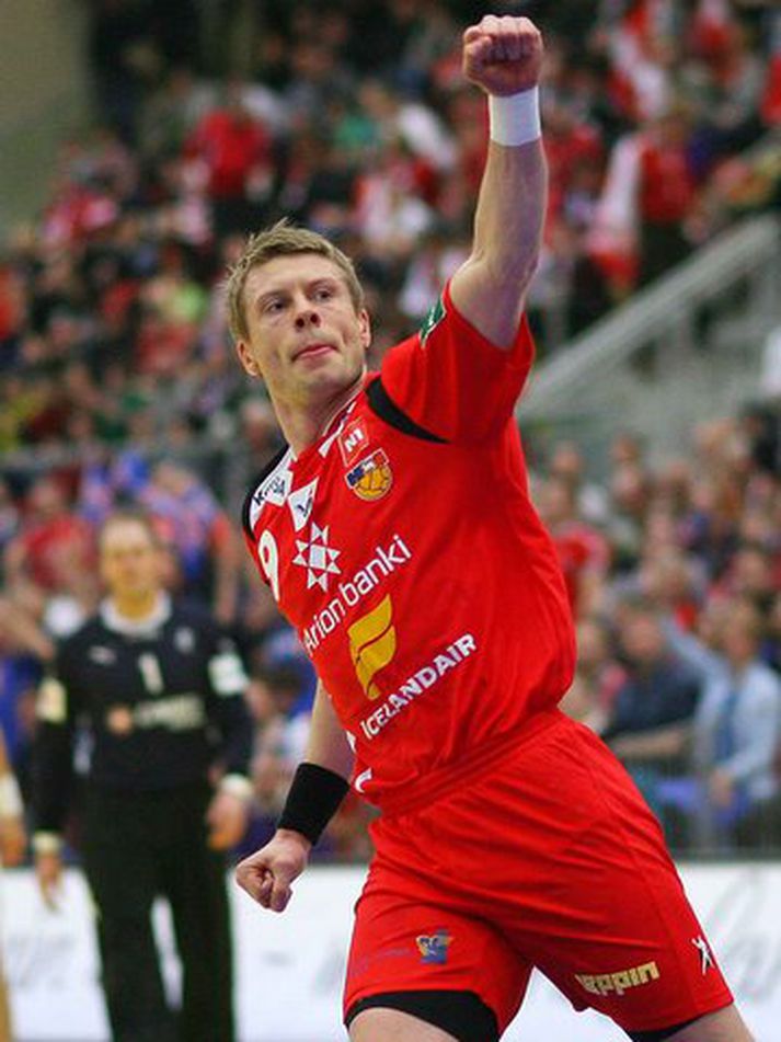 Guðjón Valur Sigurðsson skorar hér eitt marka sinna á EM
