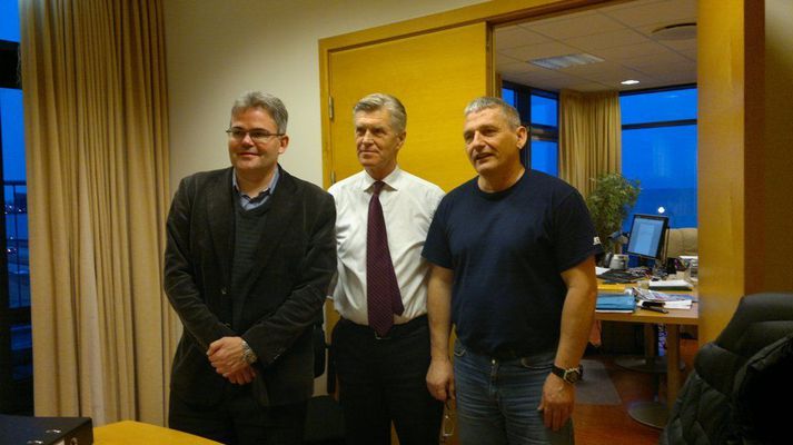 Jón Rúnar Pálsson, fulltrúi SA, Magnús Pétursson ríkissáttasemjari og Hjálmar Jónsson, formaður BÍ