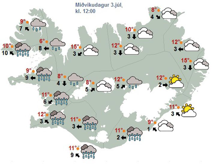 Víða um land er von á rigningu um miðja vikuna.