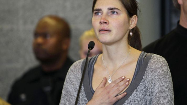 Amanda Knox við heimkomuna.