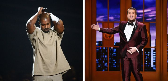 Kanye West og James Corden. Samsett mynd.