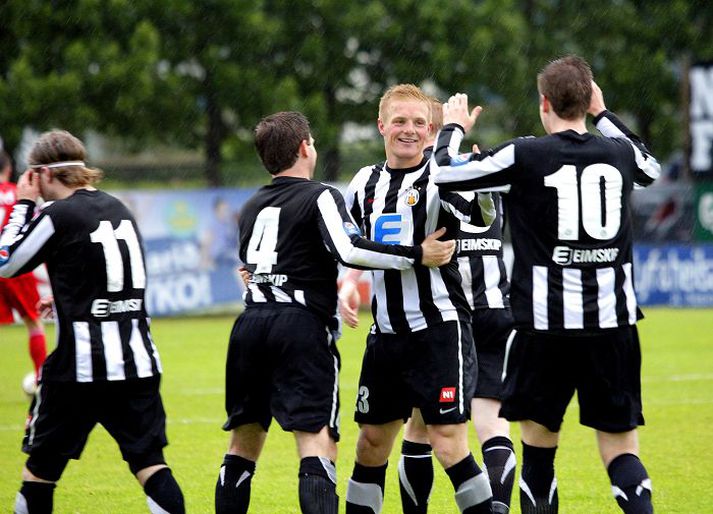 KR-ingarnir Bjarni Guðjónsson, Guðjón Baldvinsson og Kjartan Henry Finnbogason fagna marki í sumar. 