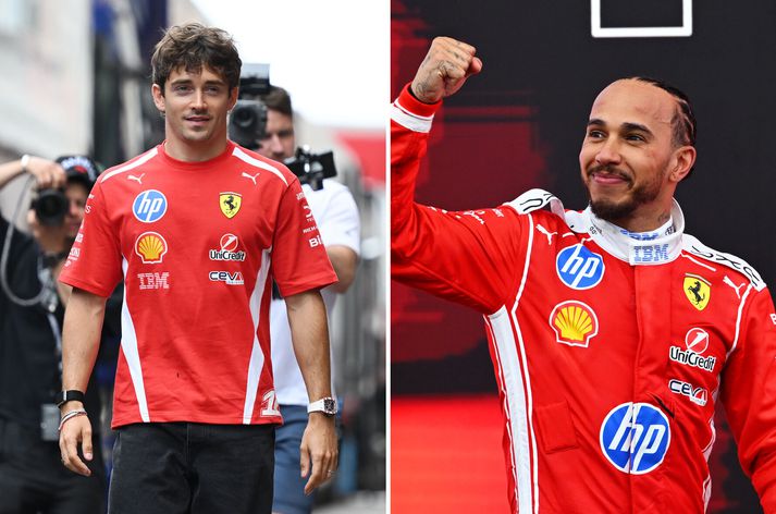 Charles Leclerc og Lewis Hamilton eru báðir ökumenn Ferrari og ætla að vinna saman í breska kappakstrinum í dag.