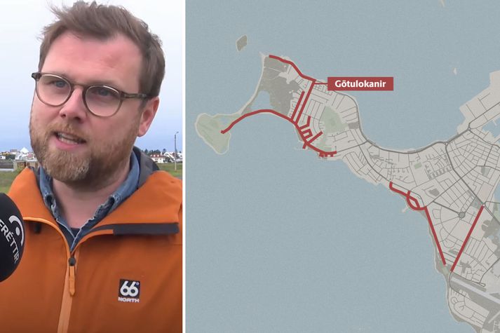 Sævar Helgi Bragason er maðurinn sem allt veit um almyrkva á sólu þann 12. ágúst næstkomandi.Til hægri má sjá þær götur sem lokað verður. 