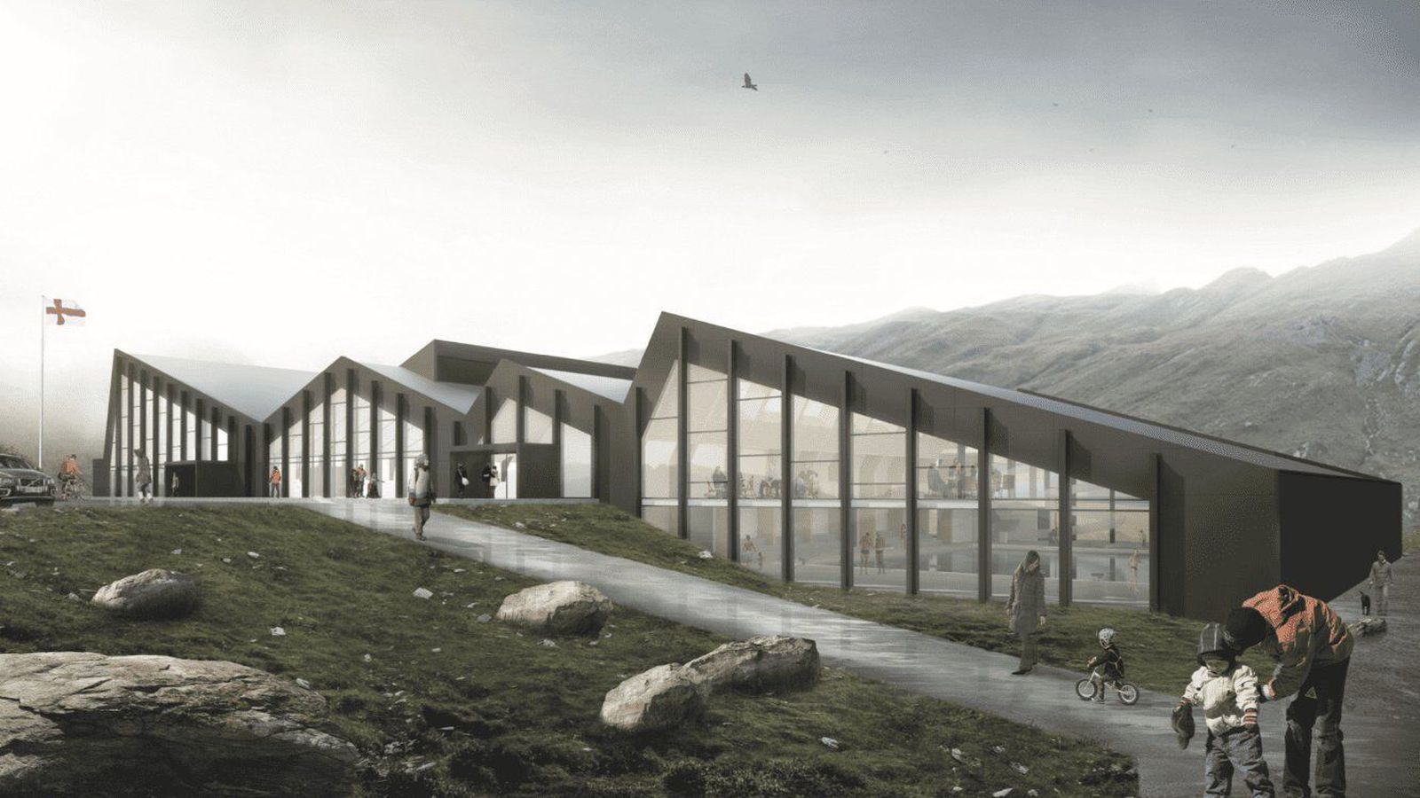 Gestir Bylgjunnar fá að synda undir þessu þaki