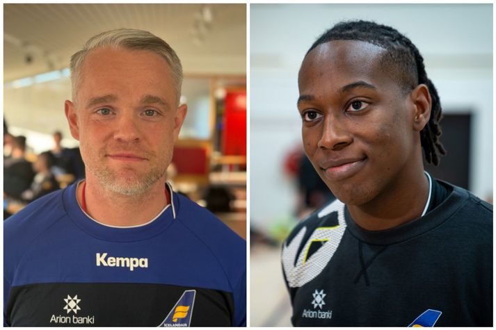 Snorri Steinn Guðjónsson landsliðsþjálfari Íslands og Stiven Tobar Valencia, landsliðsmaður þekkjast vel frá fyrri tíð með Val.