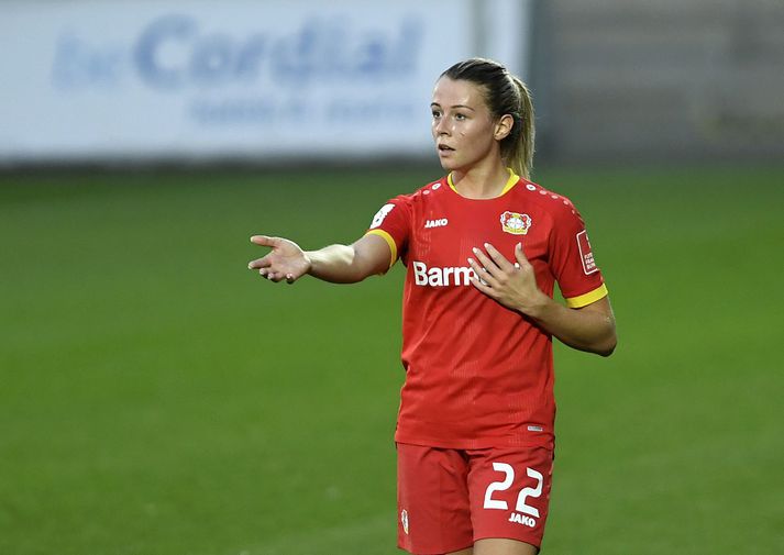 Sandra María Jessen hefur verið á skotskónum í Lengjubikarnum og þá sérstaklega í Boganum.  Hér er hún sem leikmaður Bayer 04 Leverkusen.