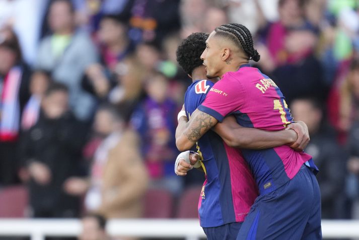 Raphinha tryggði Barcelona sigurinn í dag.