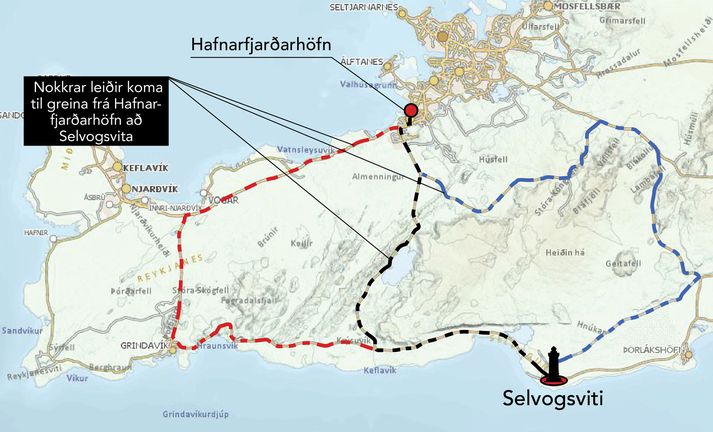 Nokkrar leiðir eru að Selvogsvita en talið er að lík Birnu hafi fundist í fjörunni við vitann í dag.