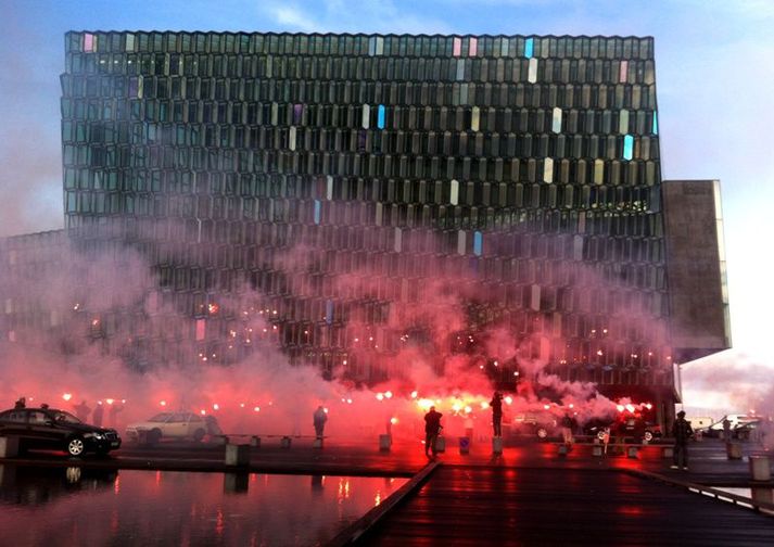 Frá mótmælunum í dag.