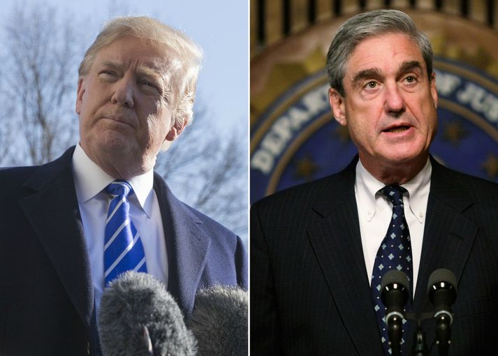 Lögmenn Trump eru sagðir vilja koma því þannig fyrir að forsetinn þurfi aðeins að svara hluta spurninga Mueller (t.h.) í persónu.