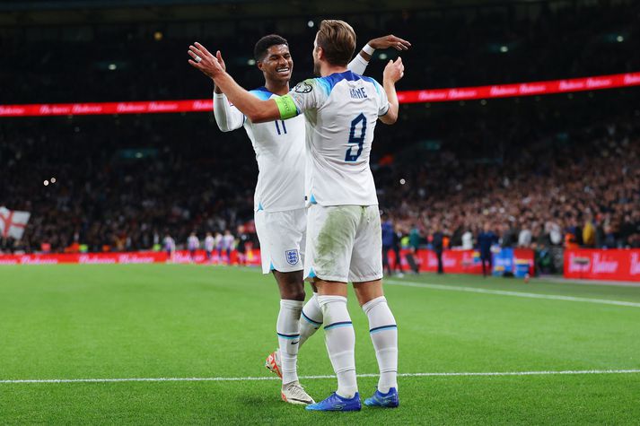 Harry Kane og Marcus Rashford sáu um markaskorun Englendinga í kvöld.