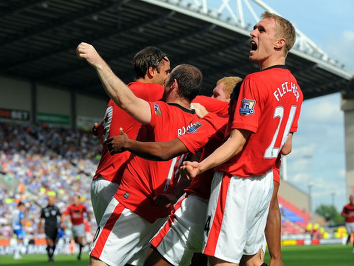 Darren Fletcher í fararbroddi í fagni Manchester United manna.