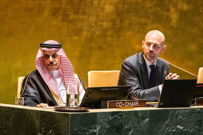 Faisal bin Farhan Al-Saud, utanríkisráðherra Sádí-Arabíu og Jean-Noel Barrot, utanríkisráðherra Frakklands, stýrðu ráðstefnunni.