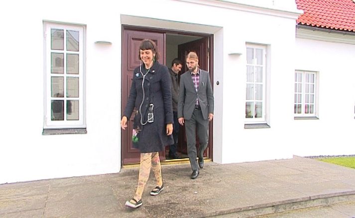 Jón Þór, Helgi Hrafn og Birgitta á Bessastöðum í dag.
