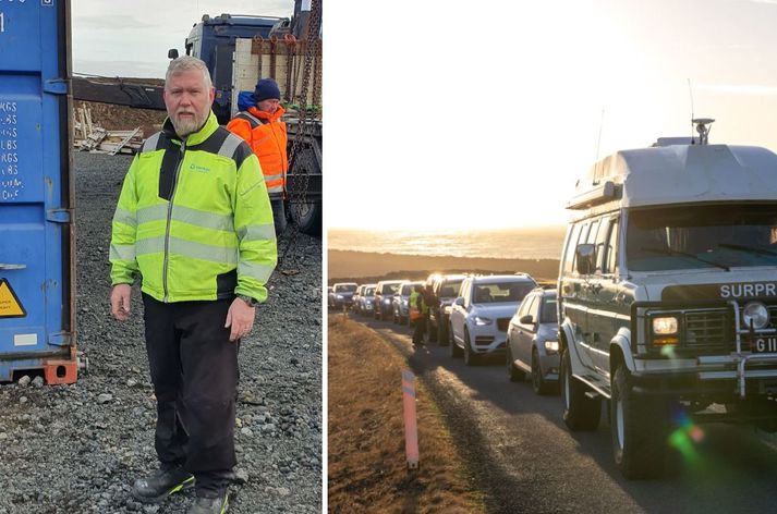 Jóhannes var staddur í bílaröðinni fyrir utan Grindavík í morgun og var á leið að sækja eigur Verkás sem starfar að mestu í bænum.