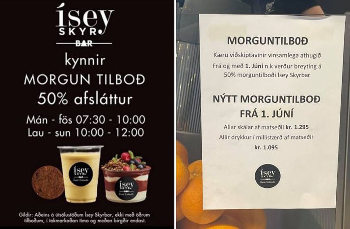 Margir viðskiptavinir Ísey Skyr Bar hafa nýtt sér hið fræga morguntilboð í nokkur ár. Nú verður breyting á og 50 prósent afsláttur mun víkja fyrir nýjum verðum.