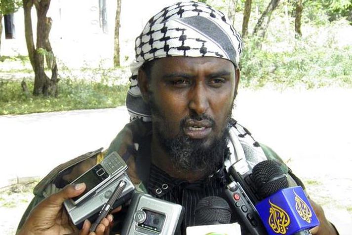 Sheikh Ali Mohamed Rage, talsmaður al-Shabab skæruliðahópsins.