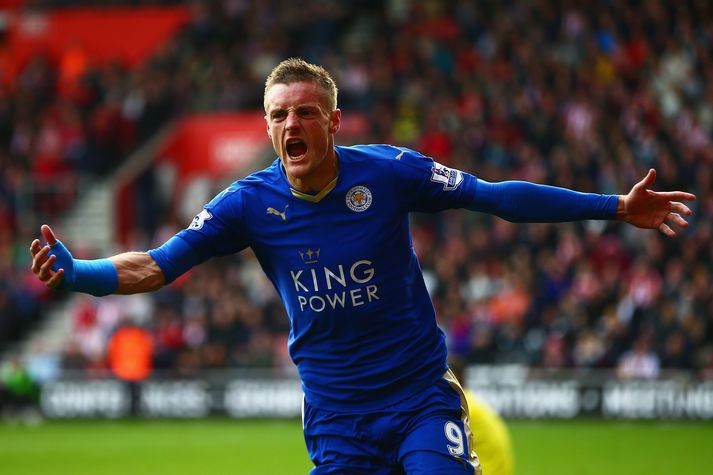 Jamie Vardy er markahæstur í ensku úrvalsdeildinni.