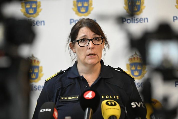 Petra Stenkula lögreglustjóri í Malmö greindi frá stöðu mála á blaðamannafundi í morgun.