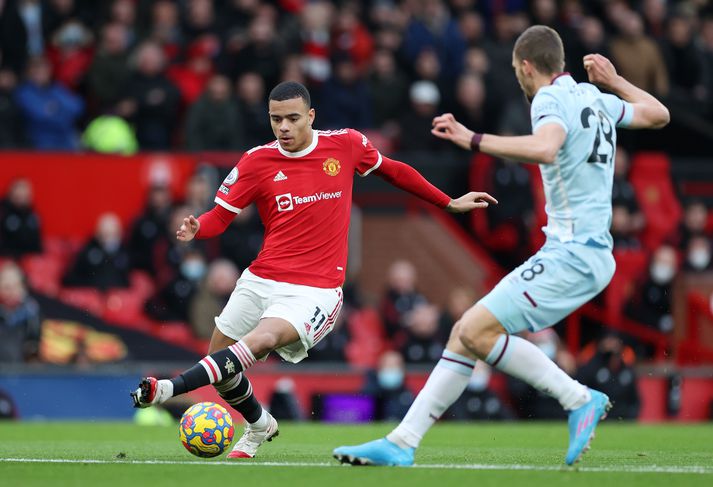 Mason Greenwood í leik Manchester United og West Ham United 22. janúar. Það gæti hafa verið síðasti leikur hans fyrir United.