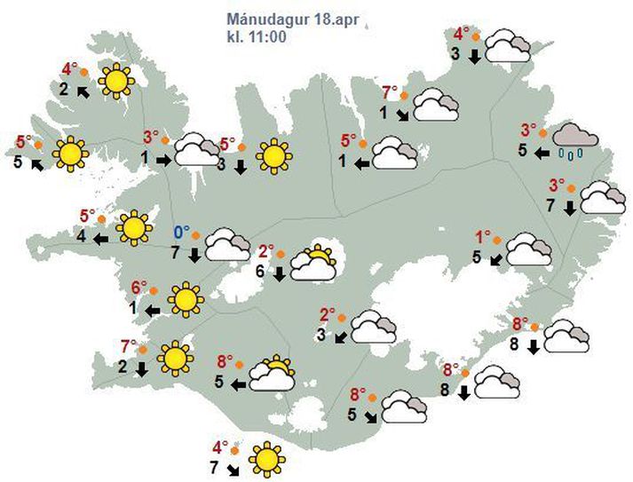 Milt veður verður á landinu öllu í dag.