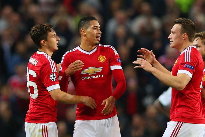 Matteo Darmian, Chris Smalling og Phil Jones spiluðu allir vel á móti Everton.