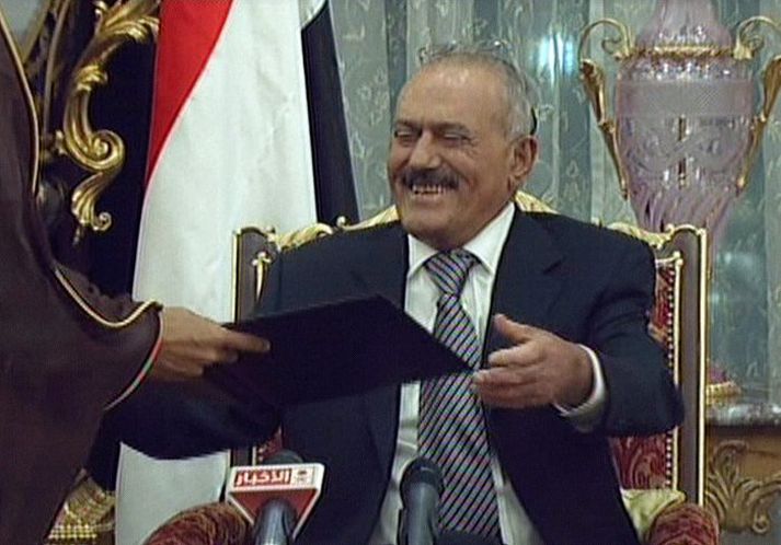 Ali Abdullah Saleh virðist bara hæstánægður með að losna við að vera forseti. nordicphotos/AFP