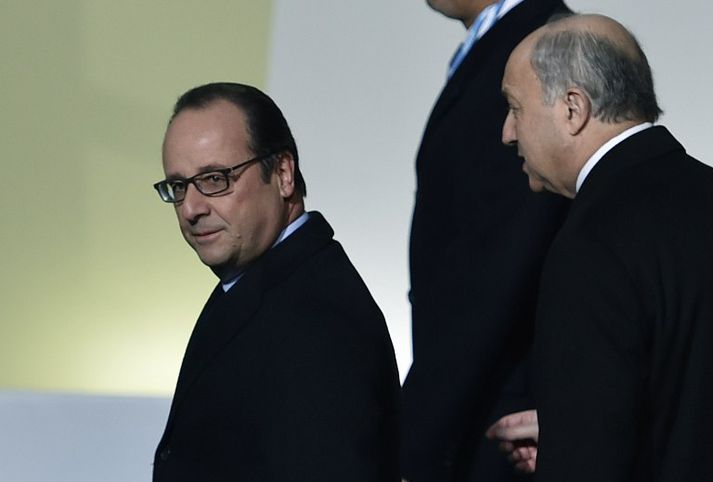 Francois Hollande, Frakklandsforseti kemur til fundarins í morgun ásamt Laurent Fabius utanríkisráðherra.