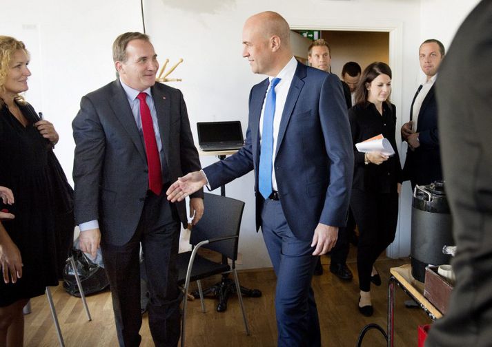 Stefan Löfven, formaður Jafnaðarmanna, og Fredrik Reinfeldt, formaður Moderaterna, vilja báðir gegna embætti forsætisráðherra Svíþjóðar að kosningum loknum.