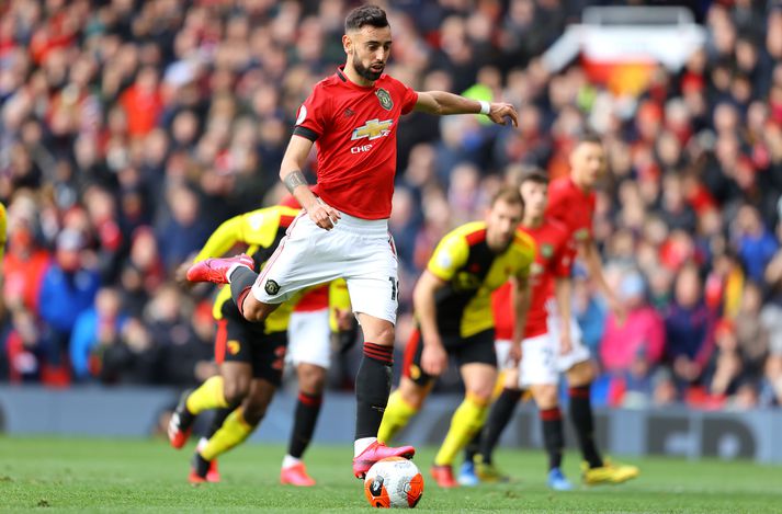 Bruno Fernandes skorar sitt fyrsta mark fyrir Manchester United.