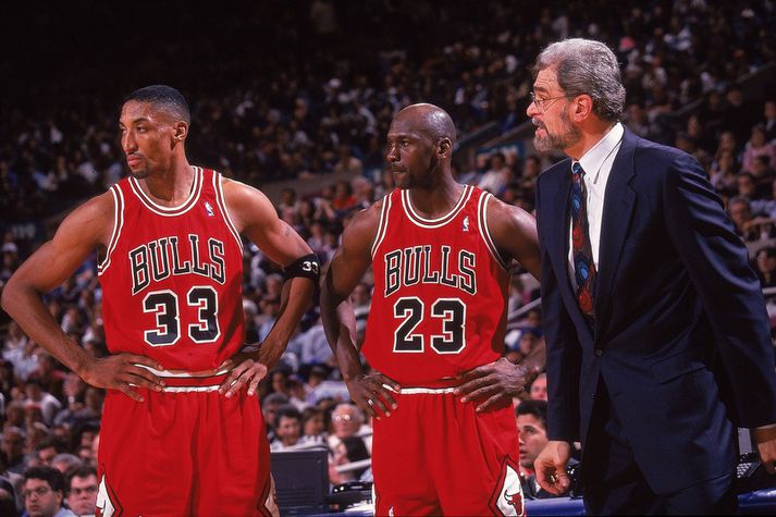 Scottie Pippen, Michael Jordan og Phil Jackson.