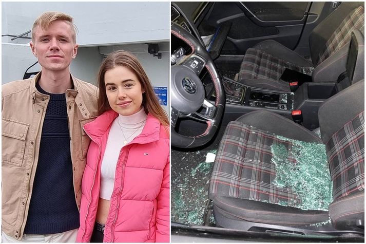 Birgir og Hulda eru óánægð með viðbrögð borgarinnar. Skemmdir sem unnar voru á bíl þeirra má sjá til hægri á mynd.