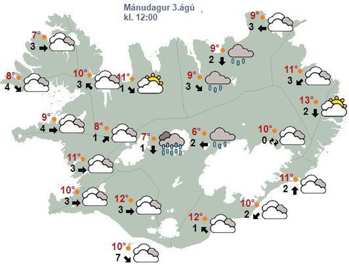 Veðurspáin fyrir hádegi í dag.