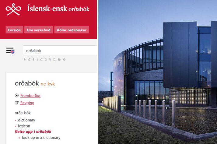 Árnastofnun er til húsa í Eddu við Suðurgötu en hér má sjá dæmi um leit í orðabókinni nýju.