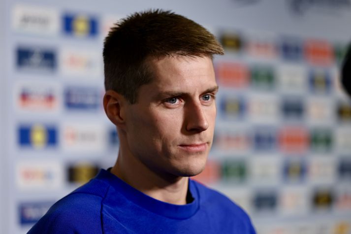 Viggó íbygginn í Malmö Arena í dag.