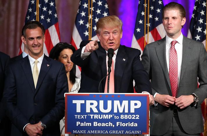 Donald Trump eftir sigurinn í gærkvöldi.