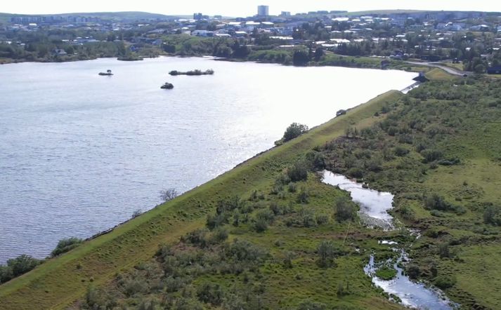 Elliðavatnsstífla. Vatnið var upphaflega stíflað árið 1924 vegna vatnsmiðlunar fyrir Elliðaárstöð.